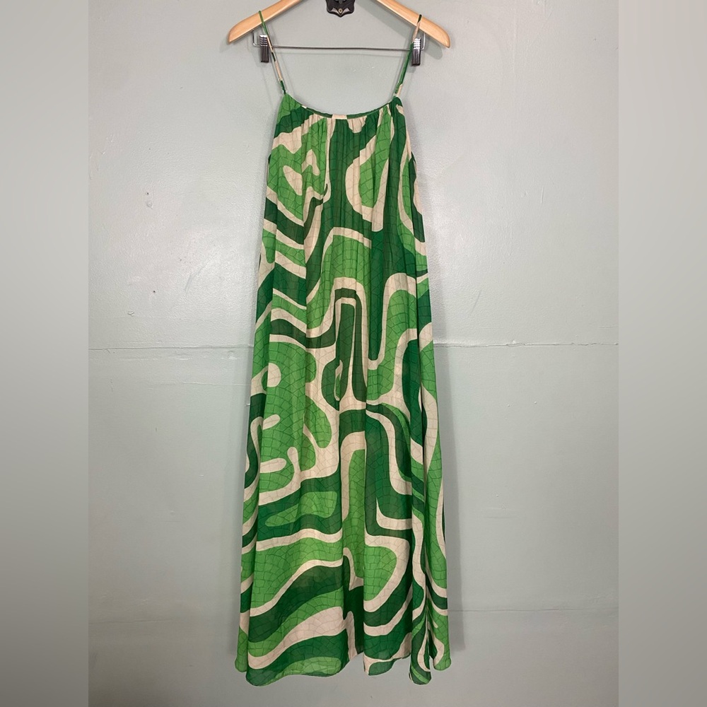 Farm Rio Tropical Boardwalk Maxi Dress Green Vacation Dress Medium - Picture 2 of 7